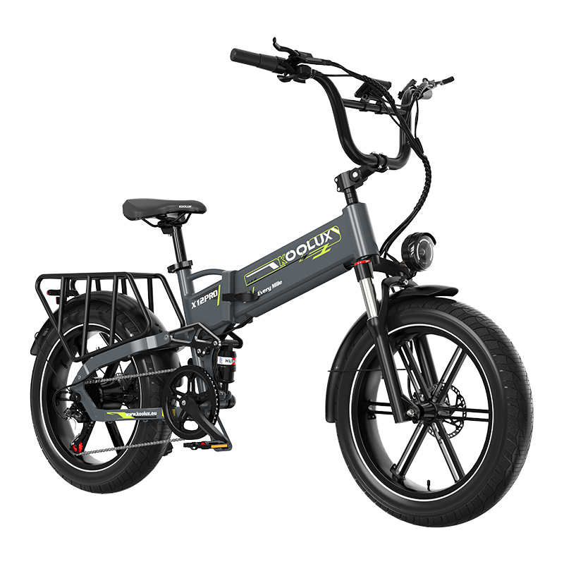 KOOLUX X12 PRO folding electric bike in Grey + Green, front three-quarter view