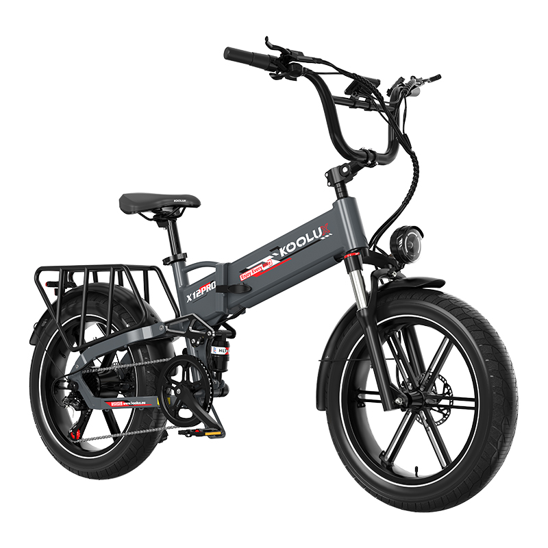 KOOLUX X12 PRO folding electric bike in Grey + Red, front three-quarter view